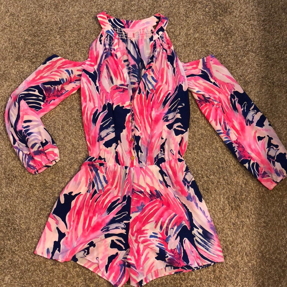 Lilly Pulizter Cold Shoulder Romper in Silk